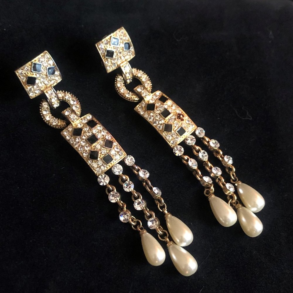 Vintage Golden Gemstone, Dangle Earrings